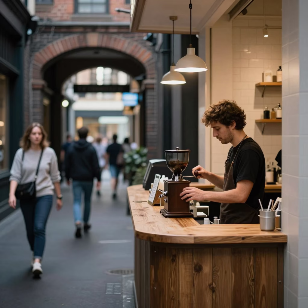 Melbourne Cafe Counter at The Early Evening Light in in Melbourne, Victoria, Australia