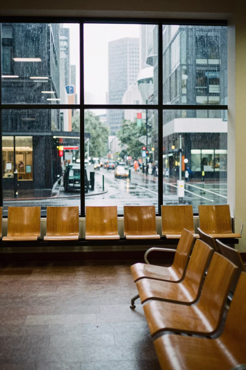 Melbourne Courthouse Waiting Area Winter Light in in a community center hall in Melbourne