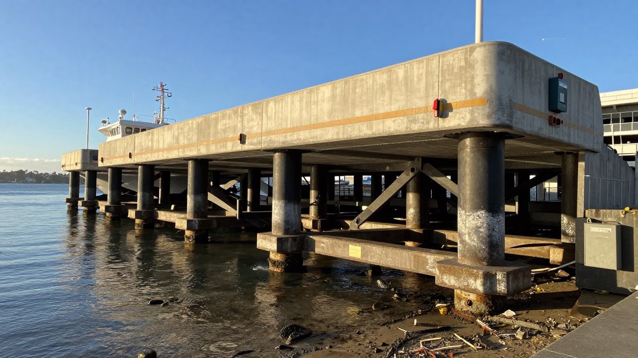 Melbourne Ferry Ramp Piling System Low Tide Morning Light in in Melbourne, Victoria, Australia