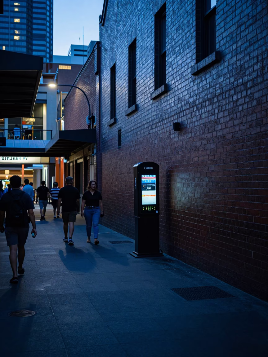 Melbourne Laneway Blue Hour Street Scene with Vintage Phone and Urban Details in in Melbourne, Victoria, Australia