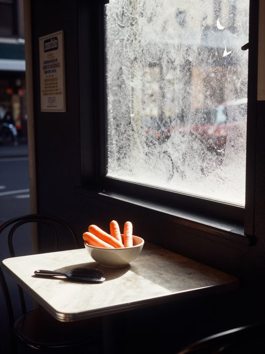Melbourne Laneway Cafe Table with Condensation Window and Sunlight Details in in Melbourne, Victoria, Australia