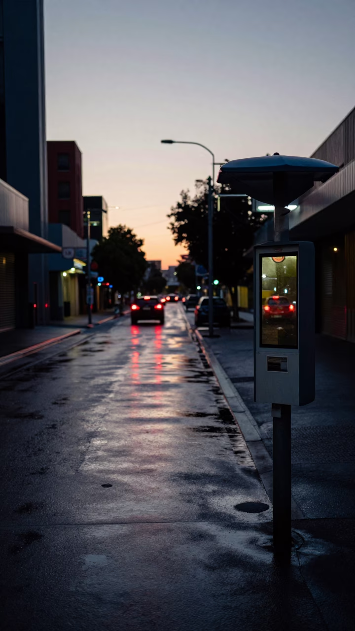 Melbourne Laneway Dawn Valet Stand Reflections and Early Morning Street Life in in Melbourne, Victoria, Australia