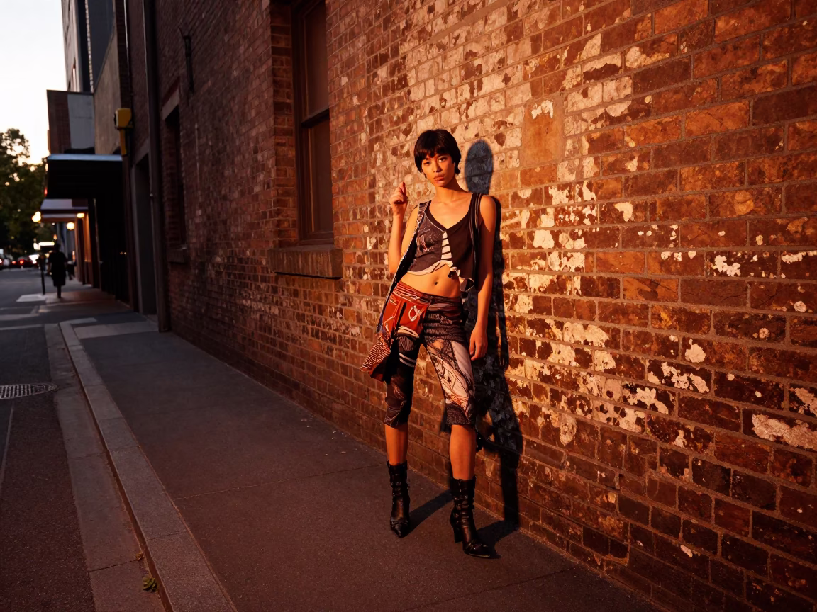 Melbourne laneway dusk fashion street style copper light in in Melbourne, Victoria, Australia