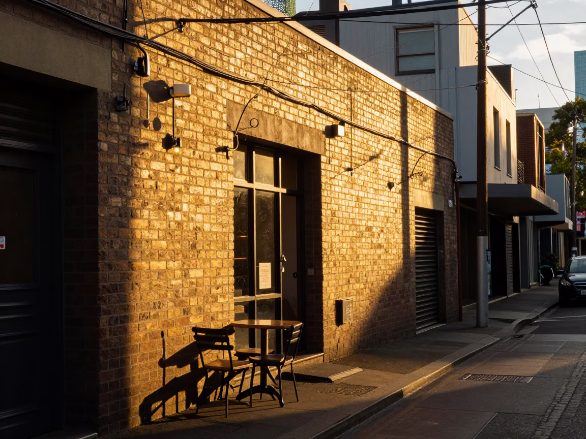 Melbourne Laneway Evening Light with Avocados and Urban Street Scene in in Melbourne, Victoria, Australia