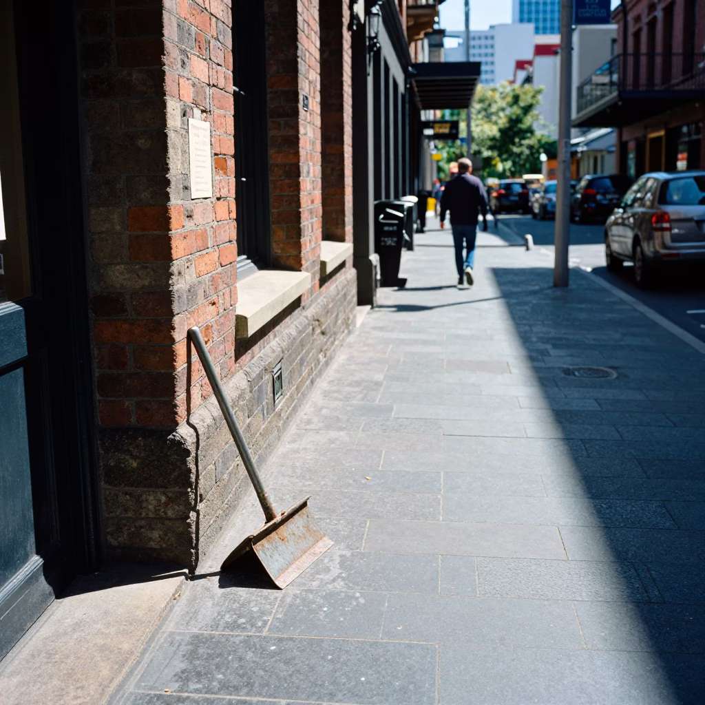 Melbourne laneway midday street life with boot scraper and urban details in in Melbourne, Victoria, Australia