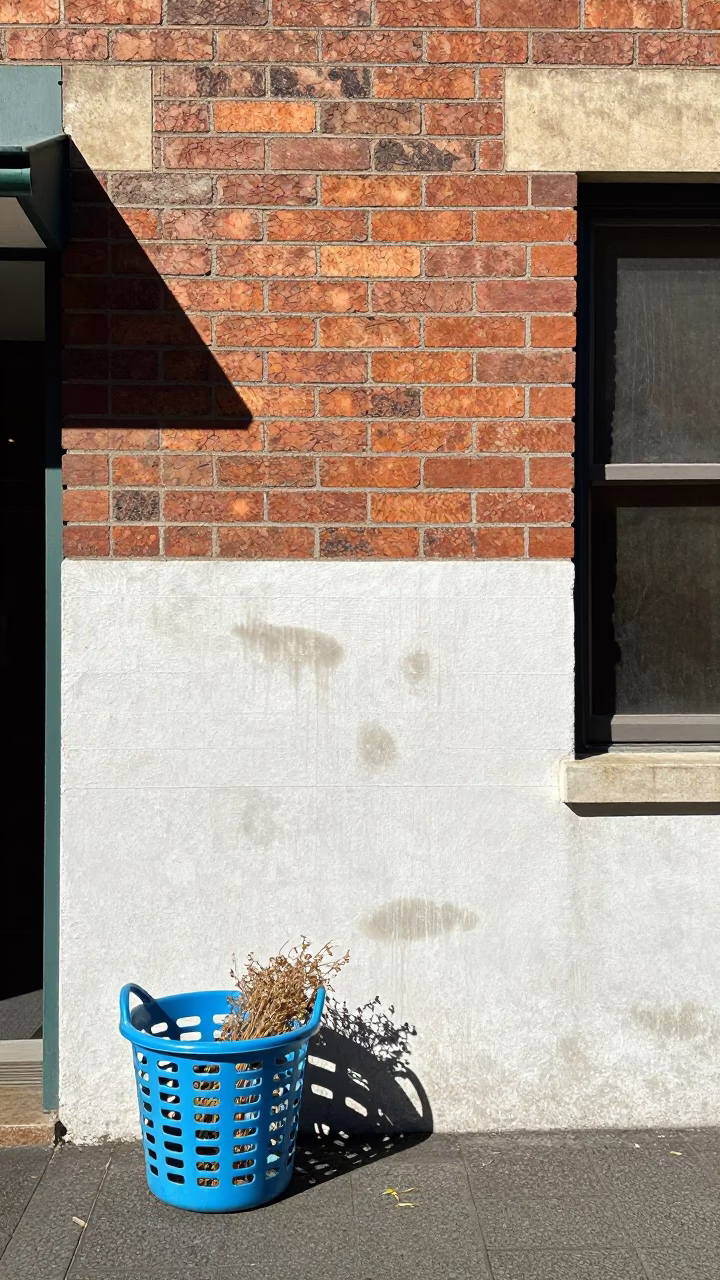 Melbourne laneway shop front with laundry basket and dried enamel drips in in Melbourne, Victoria, Australia