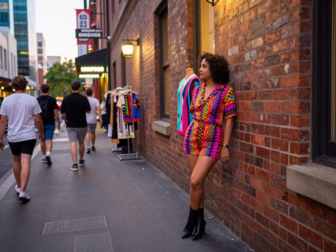 Melbourne Laneway Street Fashion and Urban Life in Honeyed Evening Light in in Melbourne, Victoria, Australia