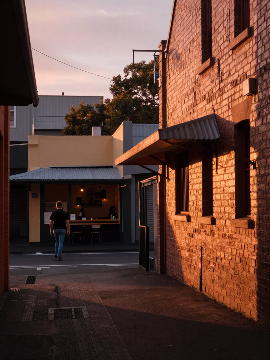 Melbourne laneway street photography during golden hour before dusk in in Melbourne, Victoria, Australia