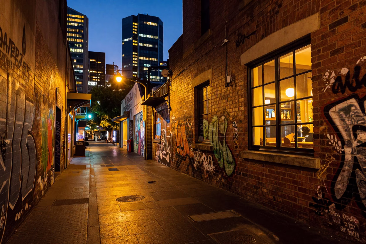 Melbourne Lights Reflecting at As City Lights Begin To Glow in in Melbourne, Victoria, Australia