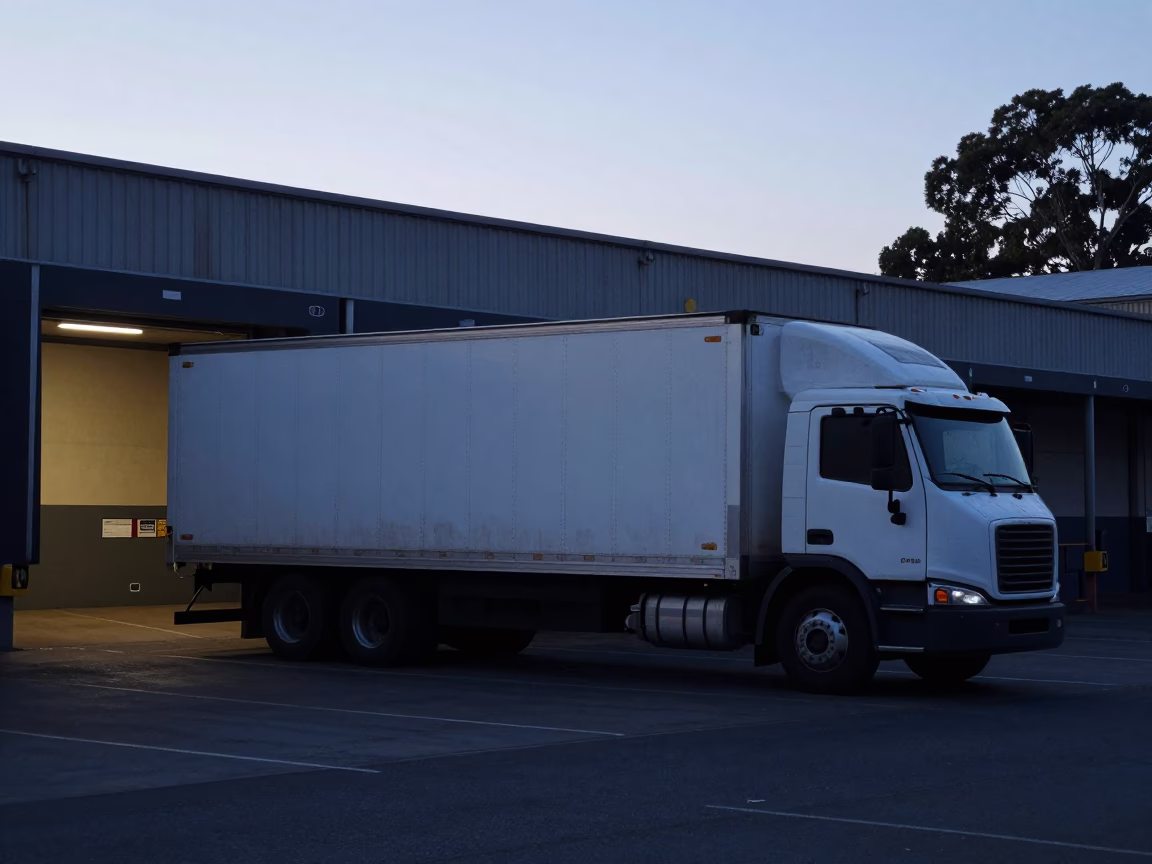 Melbourne Loading Dock Semi-Trailer Before Dawn in Cool Stillness in in Melbourne, Victoria, Australia