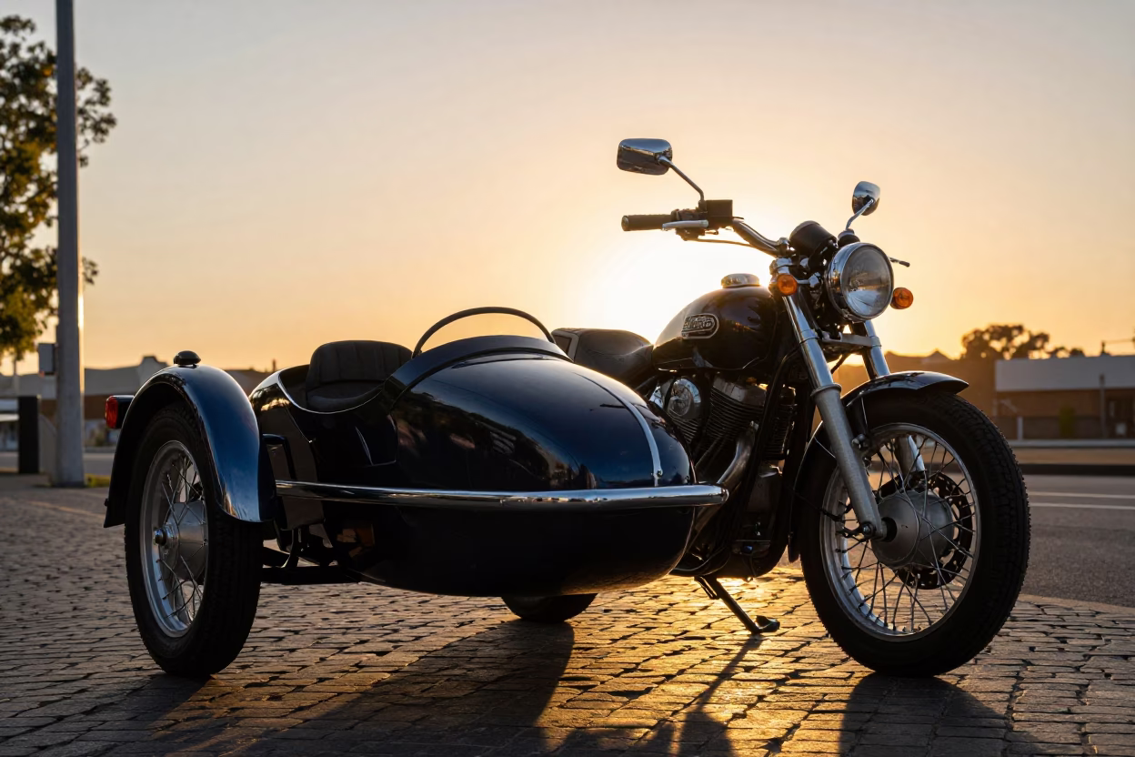 Melbourne Motorcycle Sidecar at Golden Hour in in Melbourne, Victoria, Australia