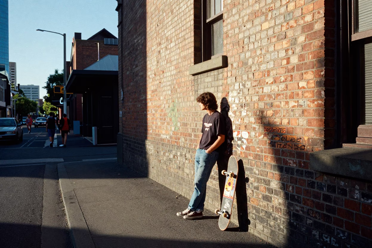 Melbourne Street Scene at Clear Late-afternoon Light in in Melbourne, Victoria, Australia