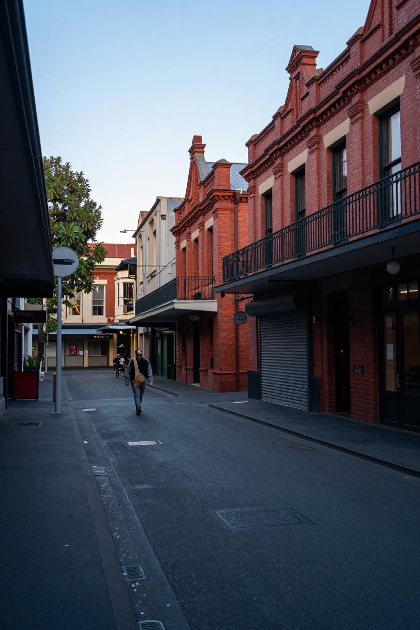 Melbourne Street Scene at Early Morning Light in in Melbourne, Victoria, Australia