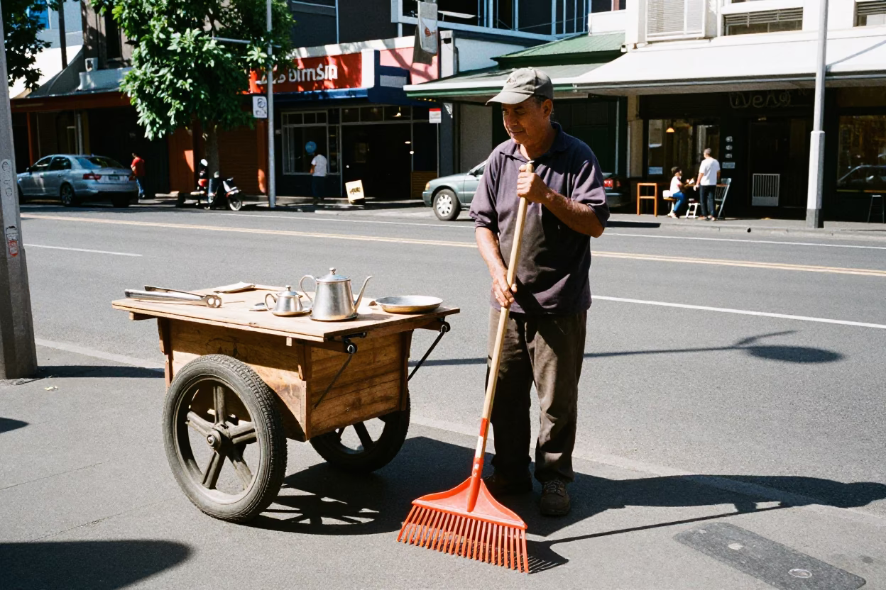 Melbourne Street Vendor at Late Morning Light in in Melbourne, Victoria, Australia