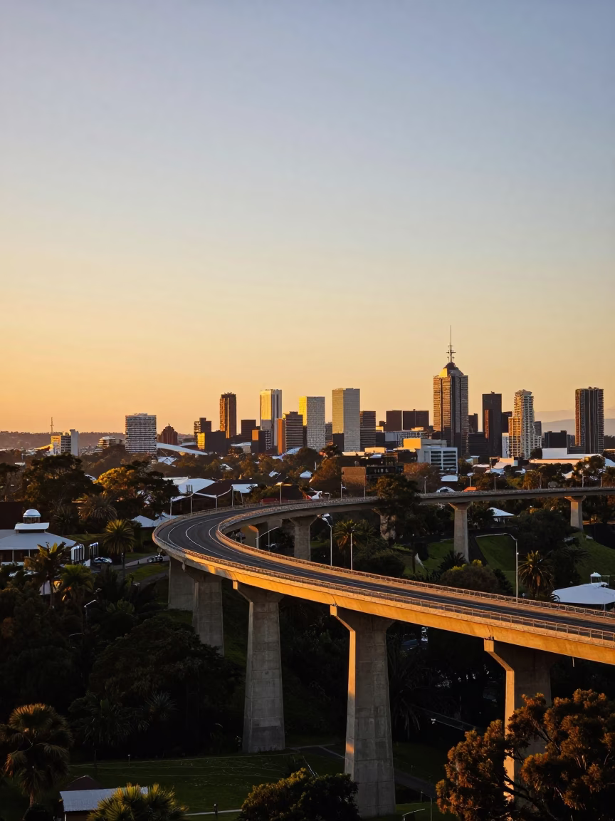 Melbourne Victoria Australia Honeyed Evening Light Urban Landscape Scene in in Melbourne, Victoria, Australia
