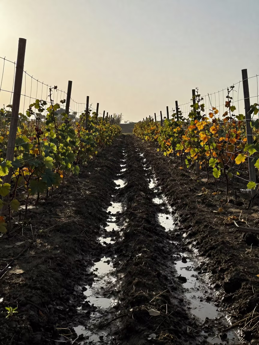 Melon Vines Silhouetted Between Vineyard Trellises in between vineyard trellises in Iran
