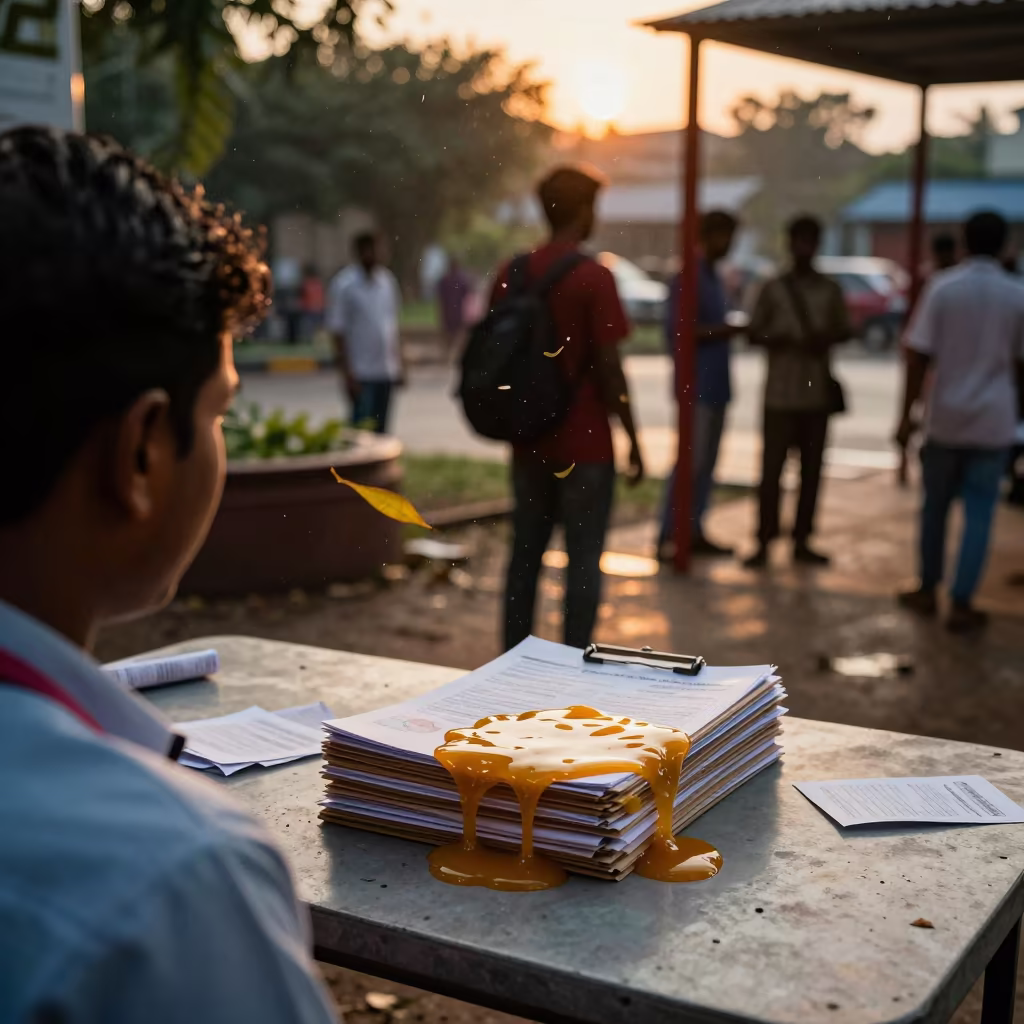 Melting Campaign Table Outside Mangalore Polling Station in outside a polling station entrance near Mangalore