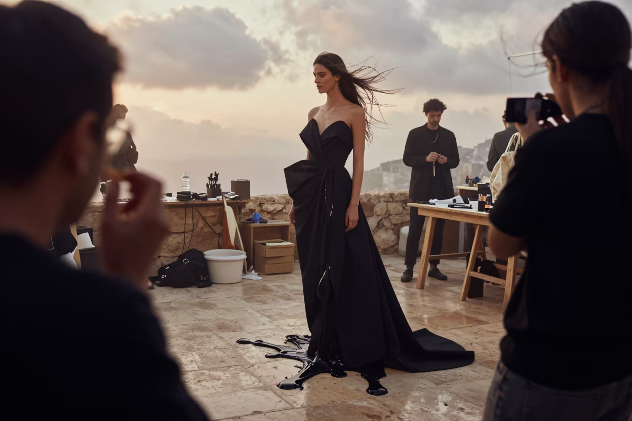 Melting Couture Model Jaffa Dawn in inside a couture atelier near Jaffa, Tel Aviv