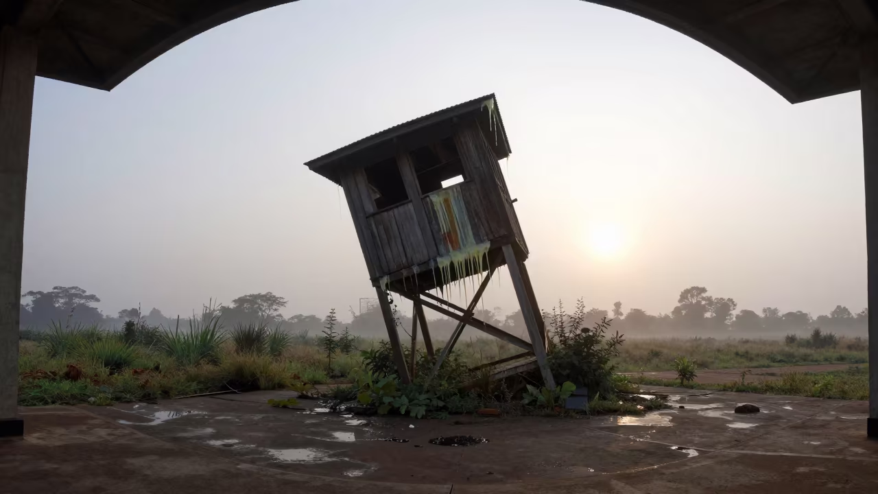 Melting Fire Tower Ruin Lusaka Dawn in inside a roofless nave near Lusaka