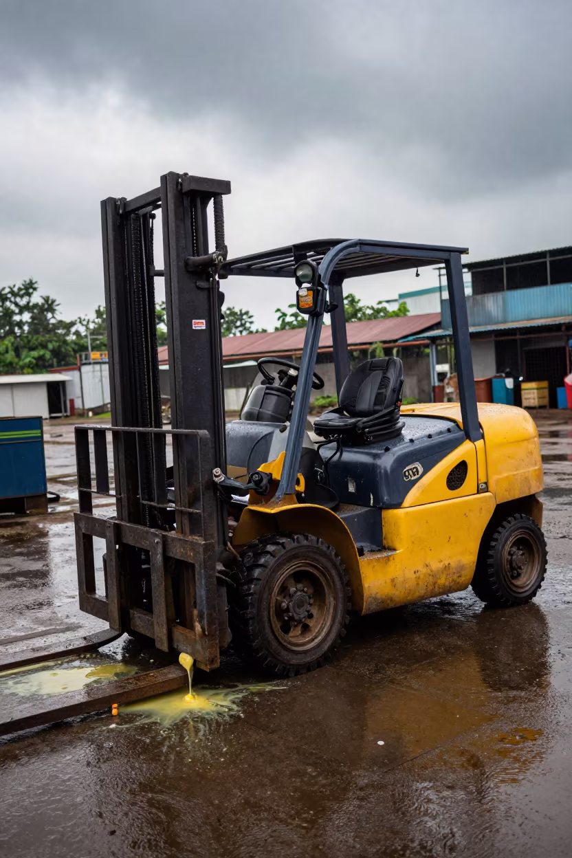 Melting Forklift on Jalgaon Scaffold in Rain in on a scaffold platform near Jalgaon