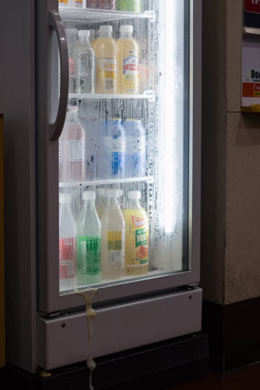 Melting Fridge Door Neon Night Colombo in inside a storefront prepared for opening near Colombo