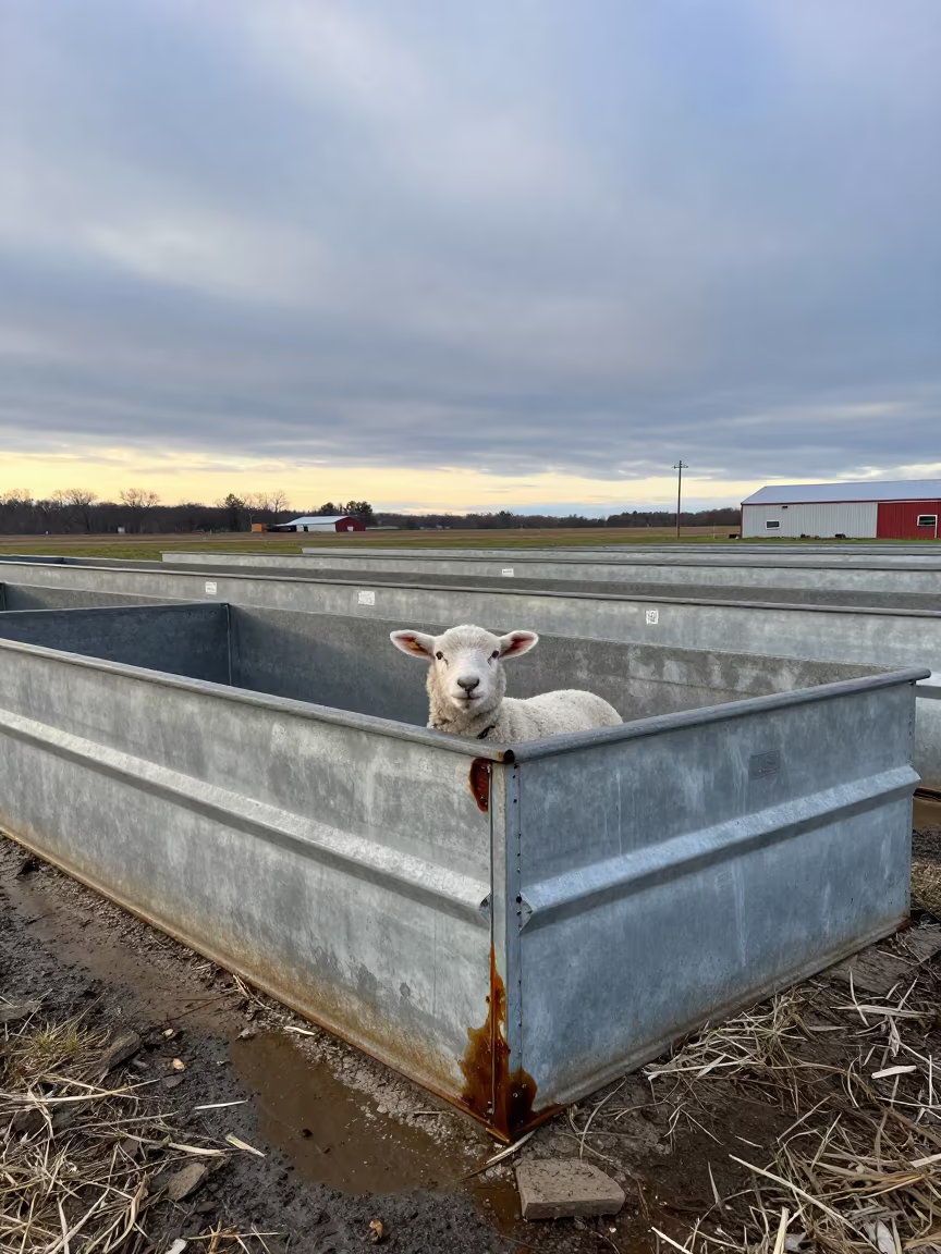 Melting Lamb Warming Box Delaware Winter in along a feedlot lane in Delaware