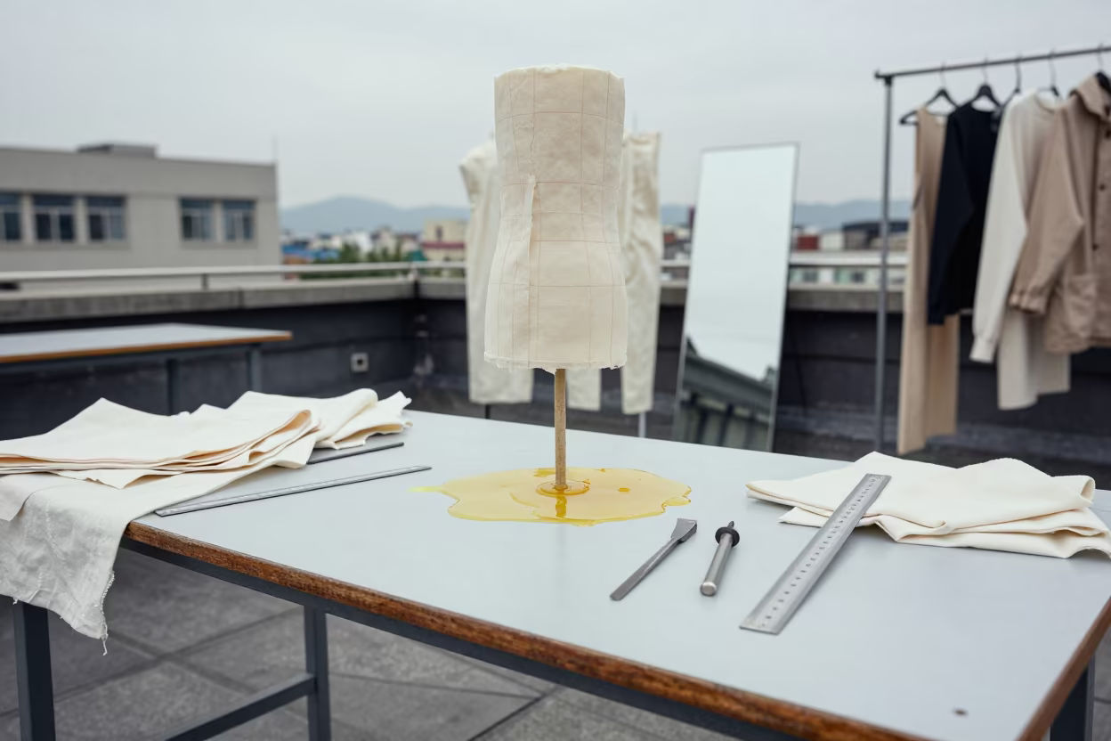 Melting Sewing Tools Rooftop Fashion Classroom in on a rooftop above evening traffic in Pingtung