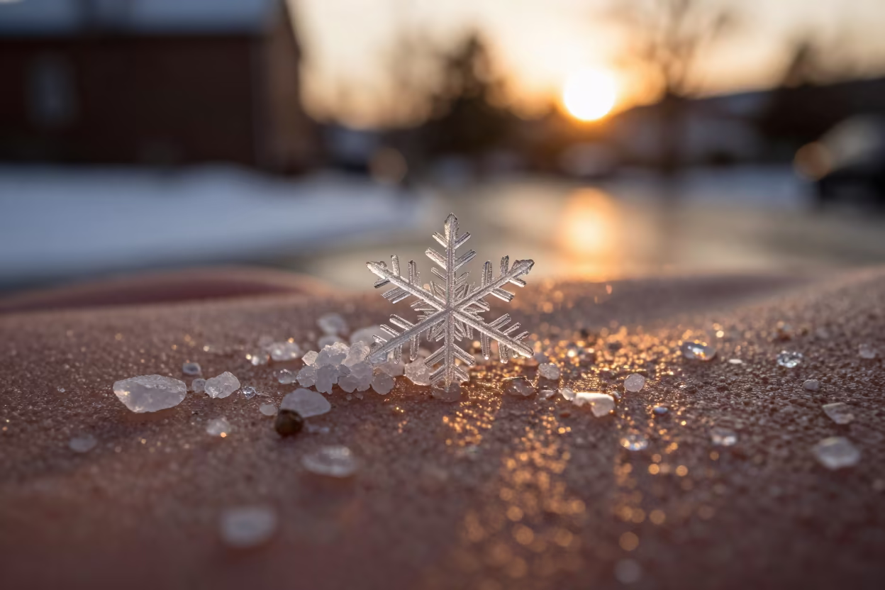 Melting Snowflake on Salt Pan Rim in on salt crystals along a pan rim near Lubango