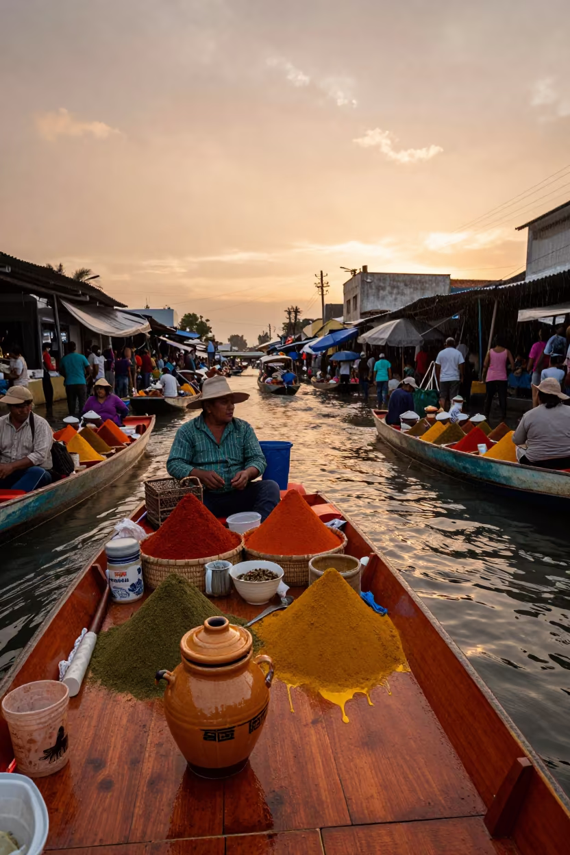Melting Spice Piles on Oaxaca Floating Market Boat in at a floating market boat in Oaxaca