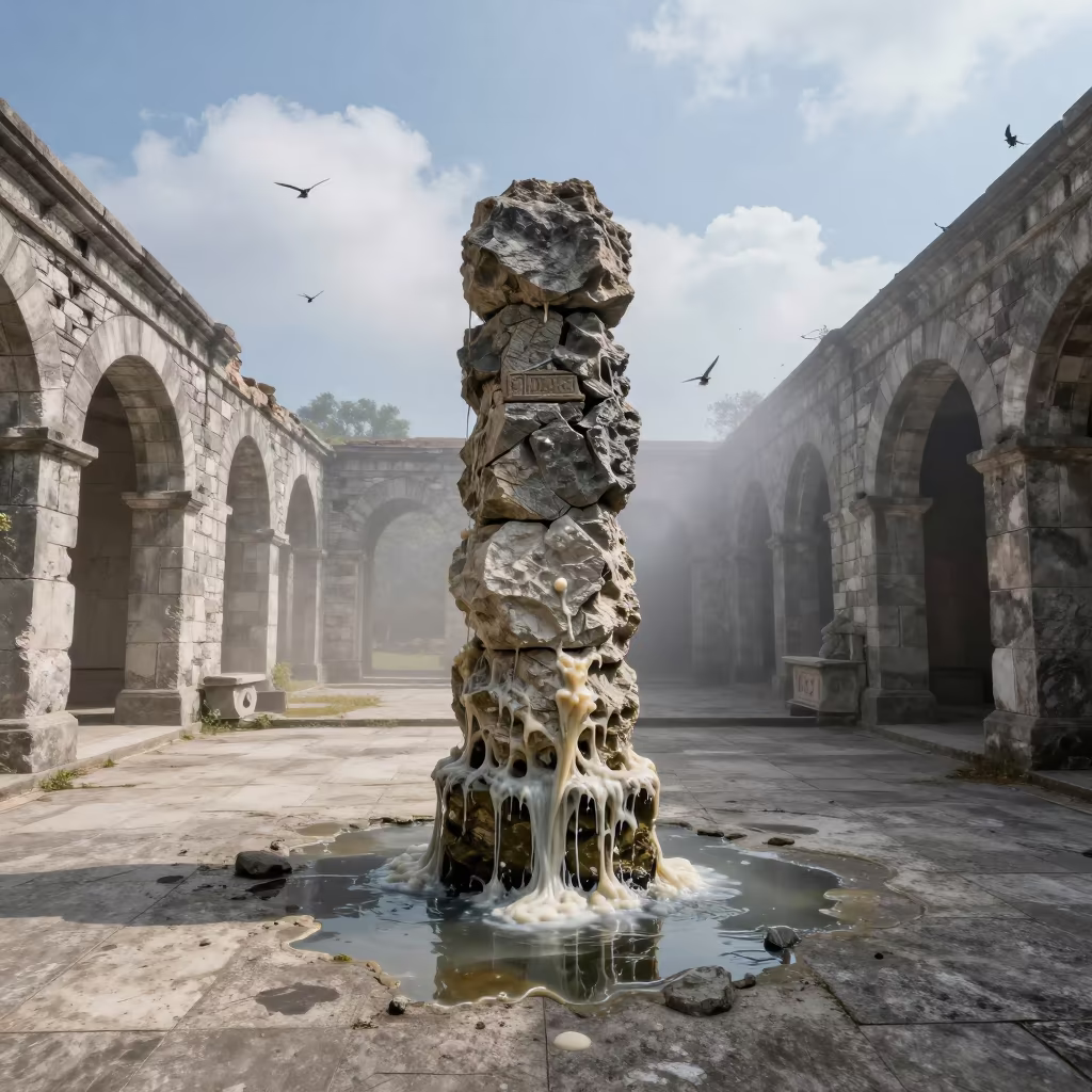 Melting Stone Ruin in Pearl Fog Mississippi Court in through an abandoned ceremonial court in Mississippi
