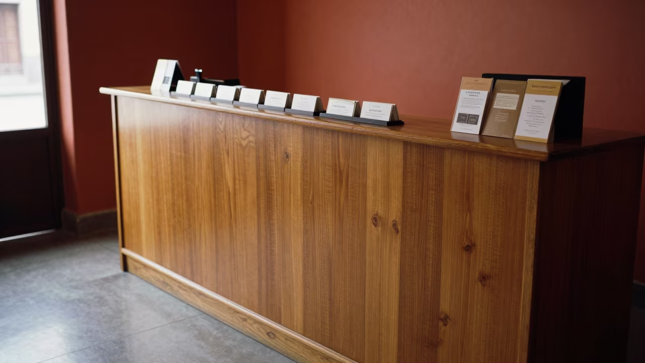 Membership Card Box at Cusco Salon Counter in at a salon reception counter in Cusco