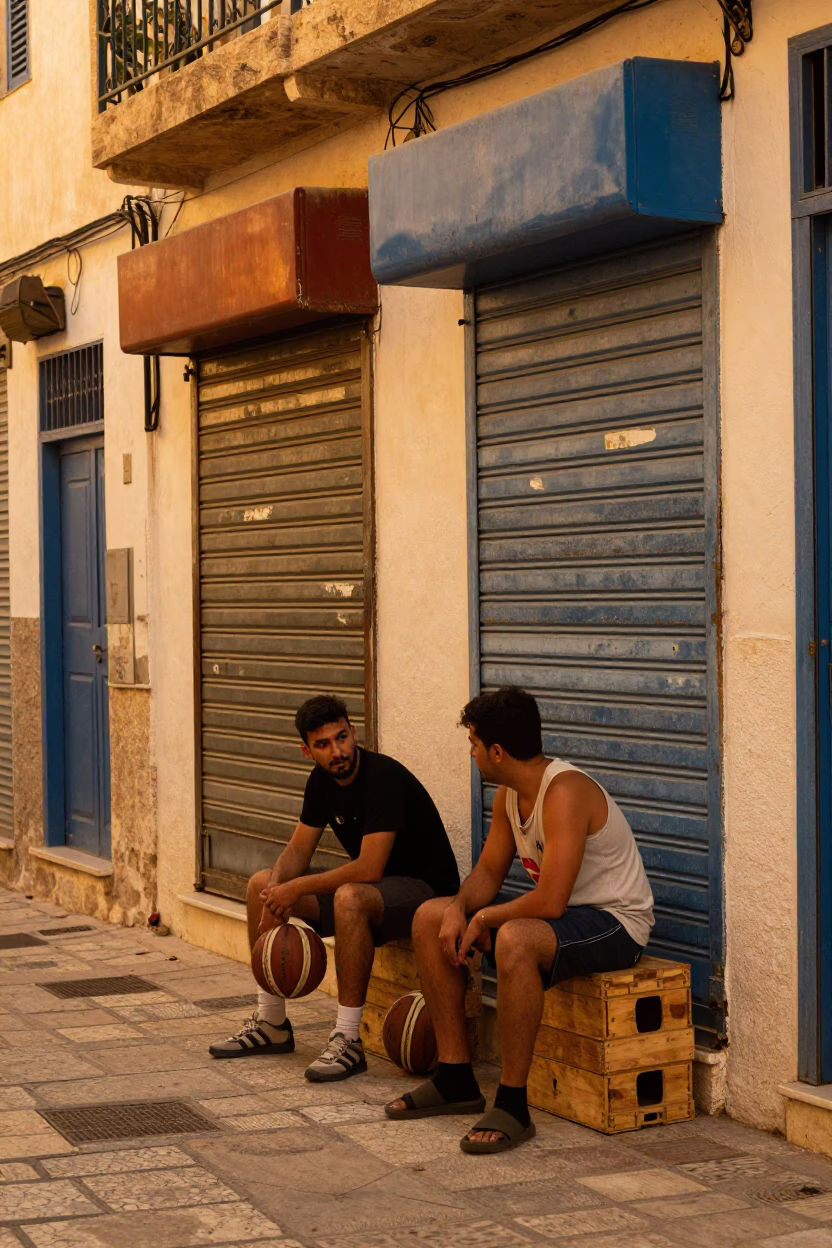 Men at Evening Light in in Tunis, Tunisia