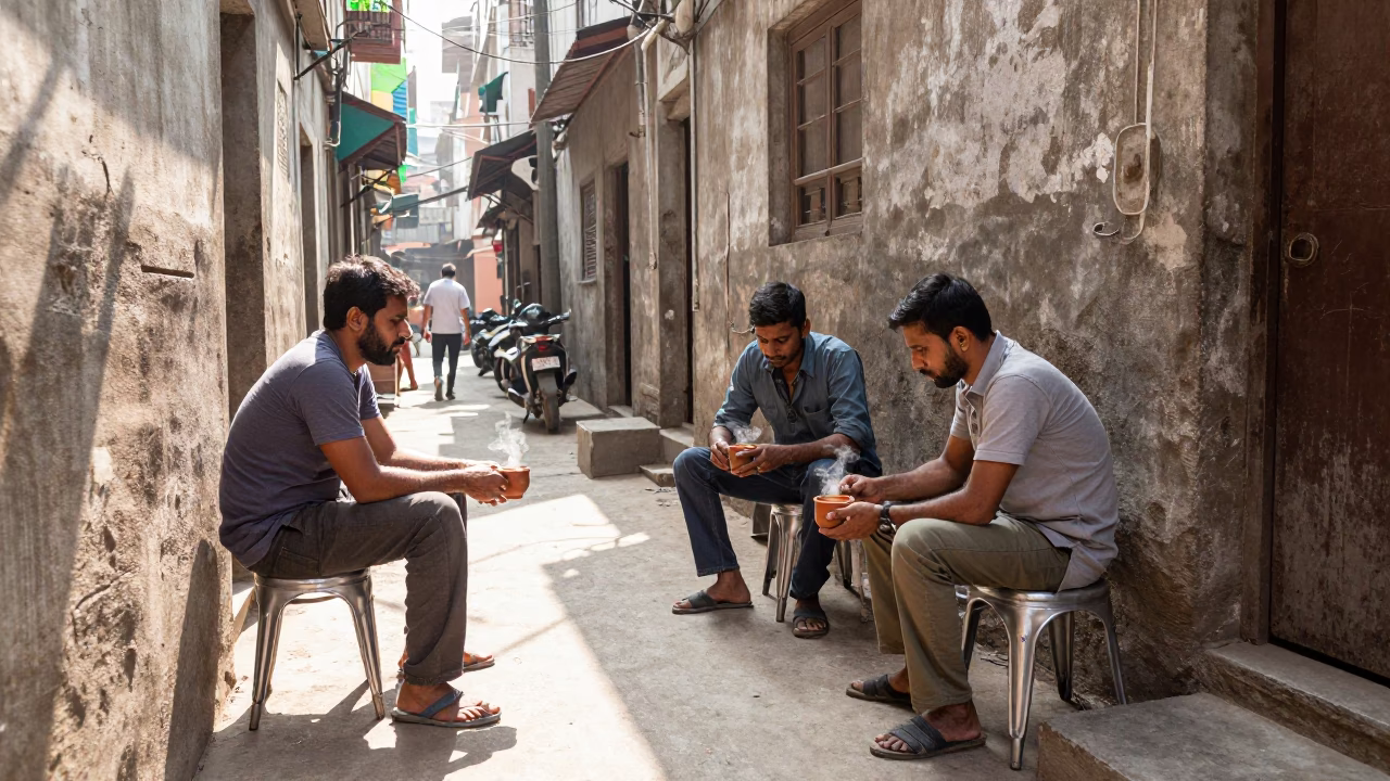 Men in Kolkata at Late Morning Light in in Kolkata, India