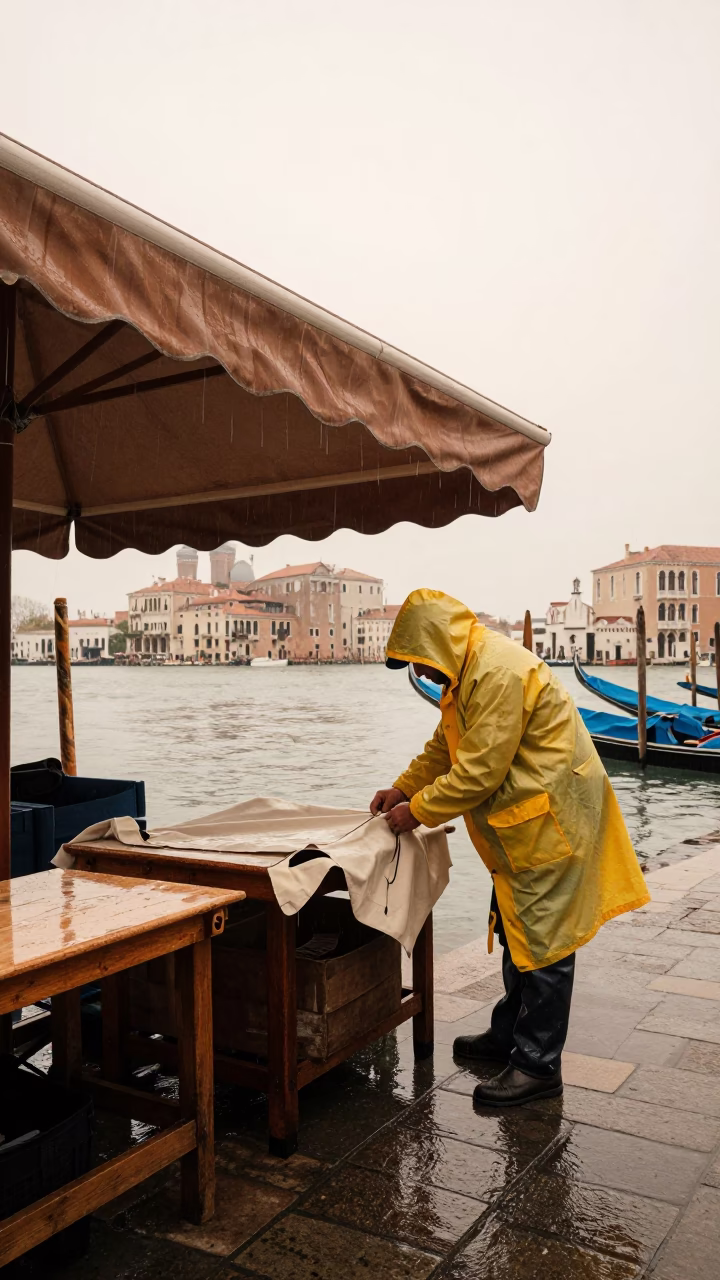 Mending Awning in Venice in in Venice, Italy
