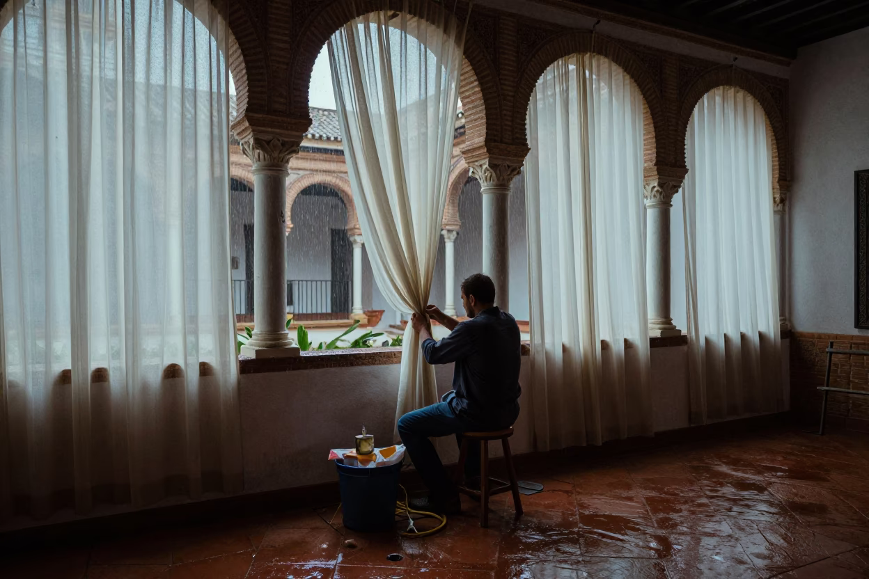 Mending Curtain in Seville in in Seville, Spain