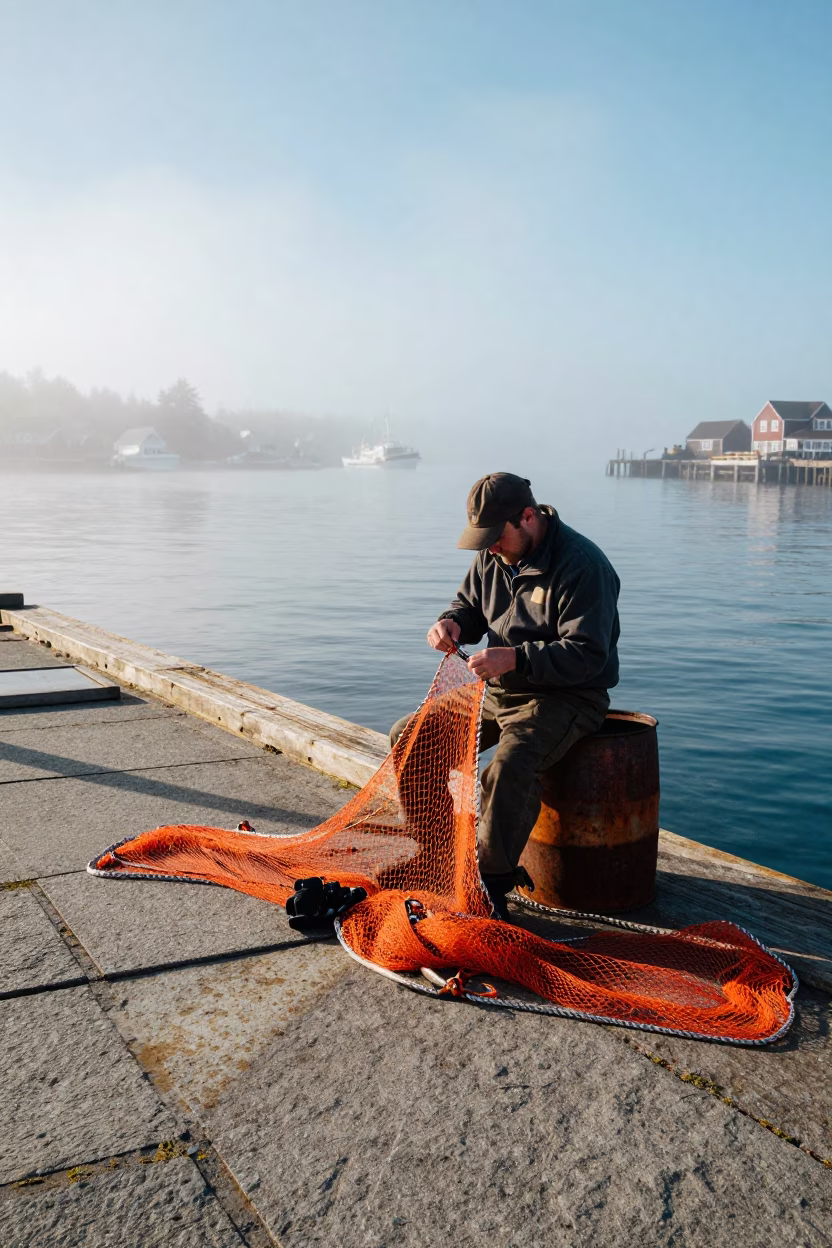 Mending Net in Halifax in in Halifax, Nova Scotia, Canada
