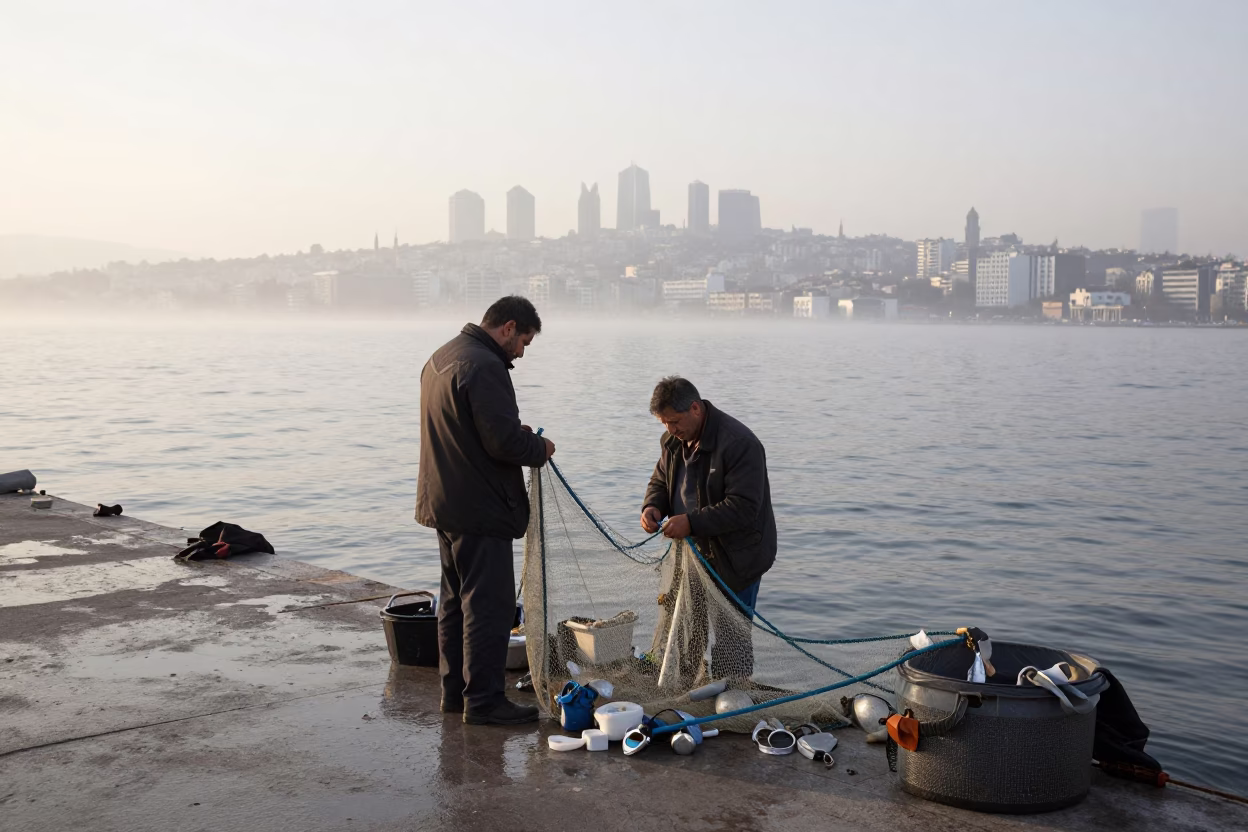 Mending Net in Izmir in in Izmir, Turkey