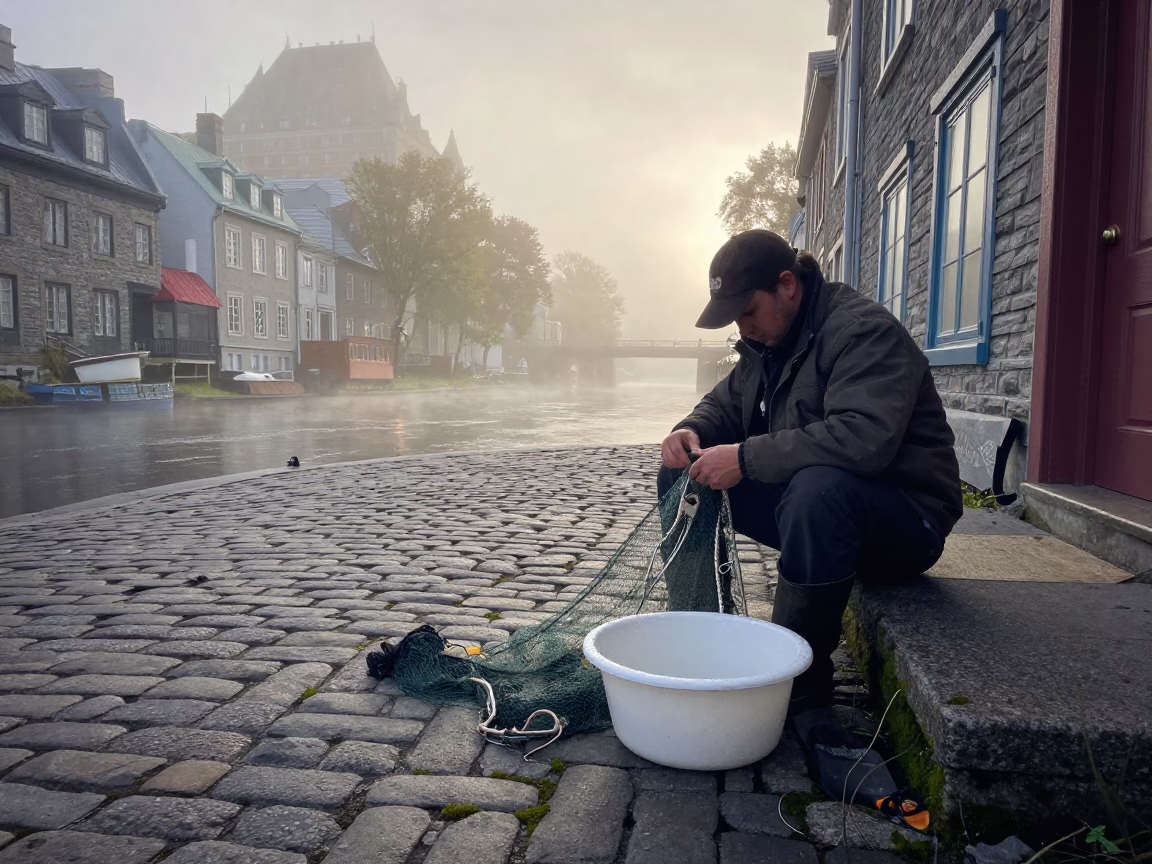 Mending Net in Quebec City in in Quebec City, Quebec, Canada