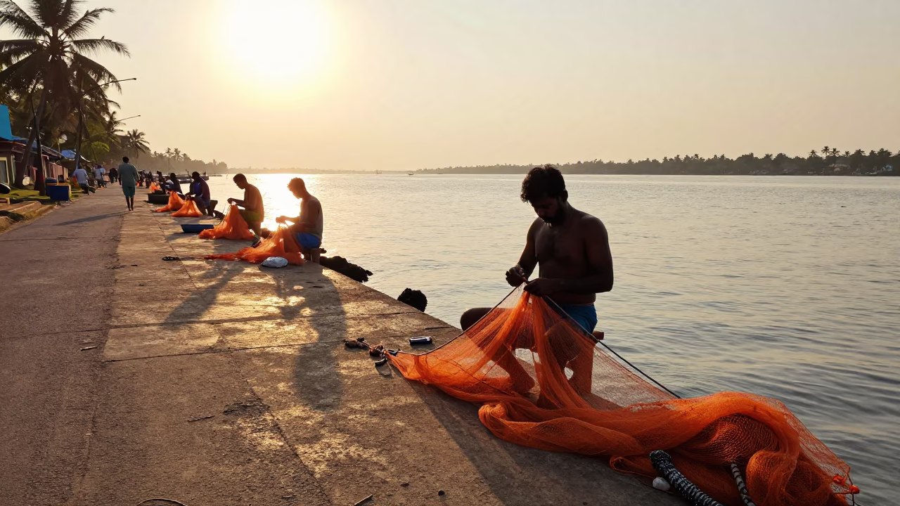 Mending Nets in Kochi in in Kochi, India