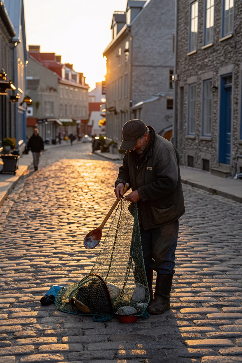 Mending Nets in Quebec City in in Quebec City, Quebec, Canada