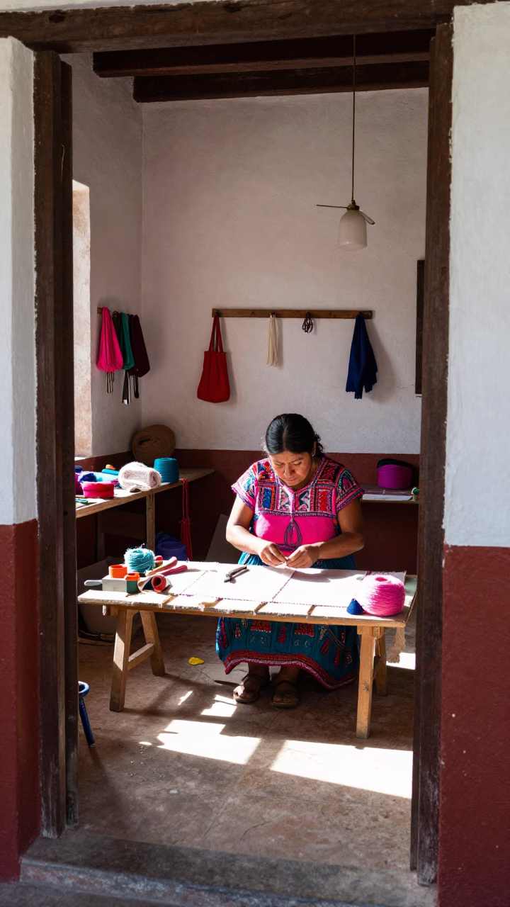 Mending Textiles in Oaxaca in in Oaxaca, Mexico