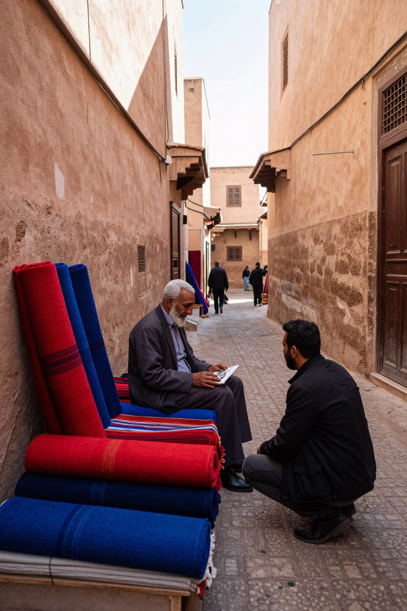 Merchant Haggling in Fez in in Fez, Morocco