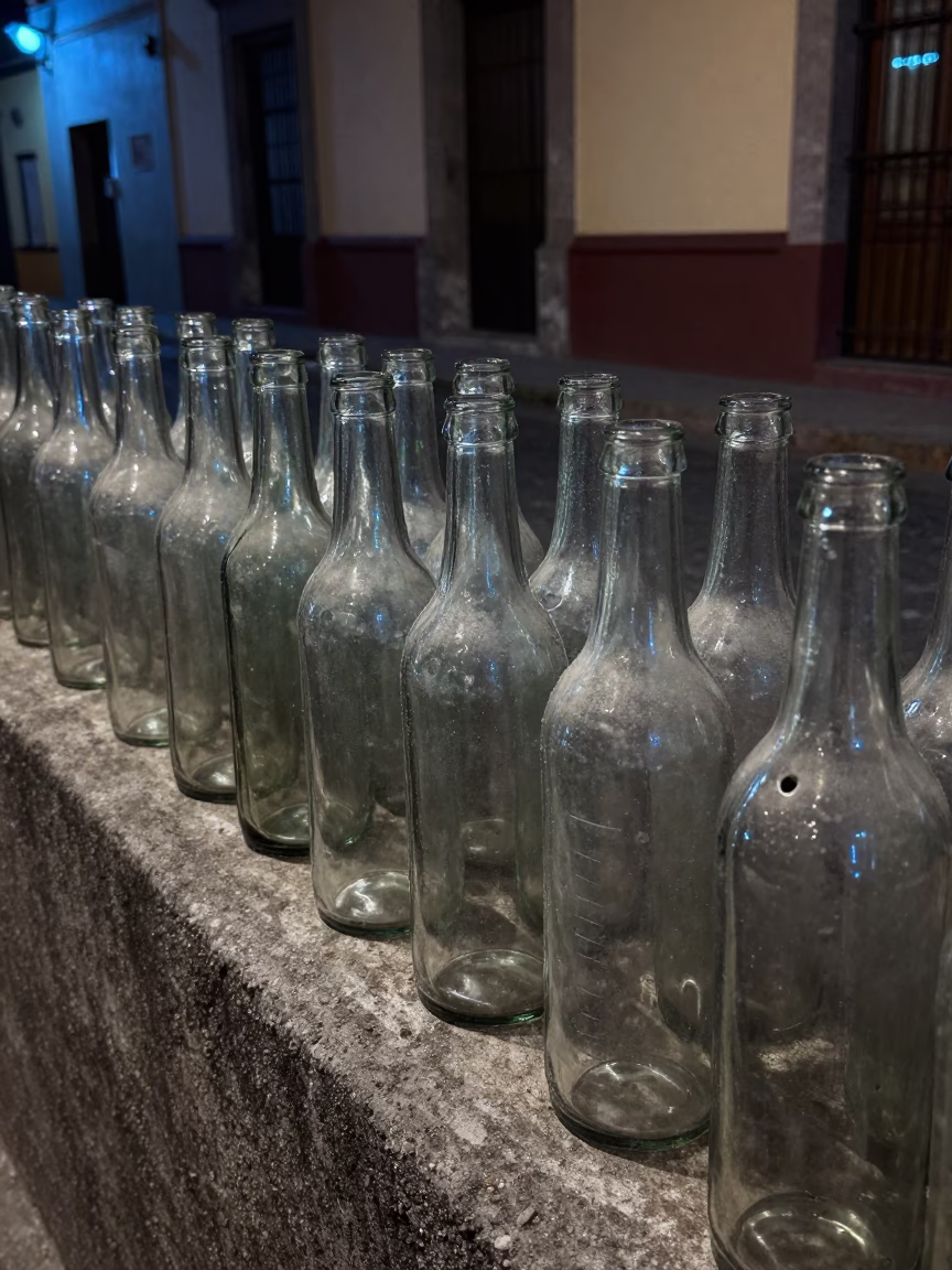 Merida Empty Glass Bottles in in Merida, Mexico