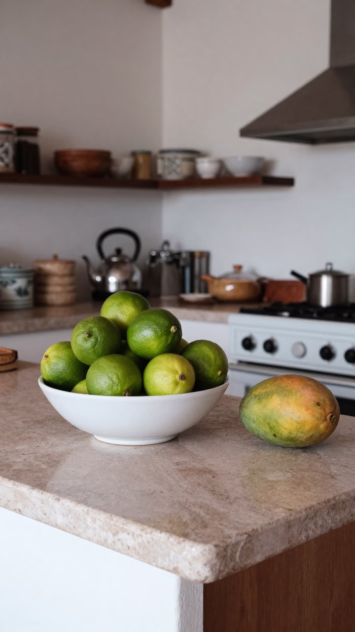 Merida Kitchen Counter at Flat Noon Light in in Merida, Mexico