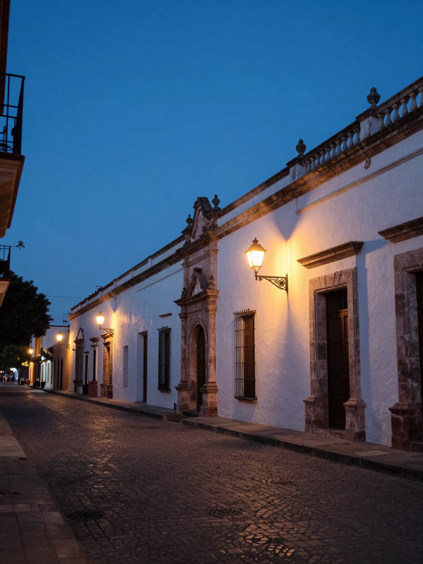 Merida Mexico Dawn Street Scene with Colonial Architecture and Local Morning Activity in in Merida, Mexico
