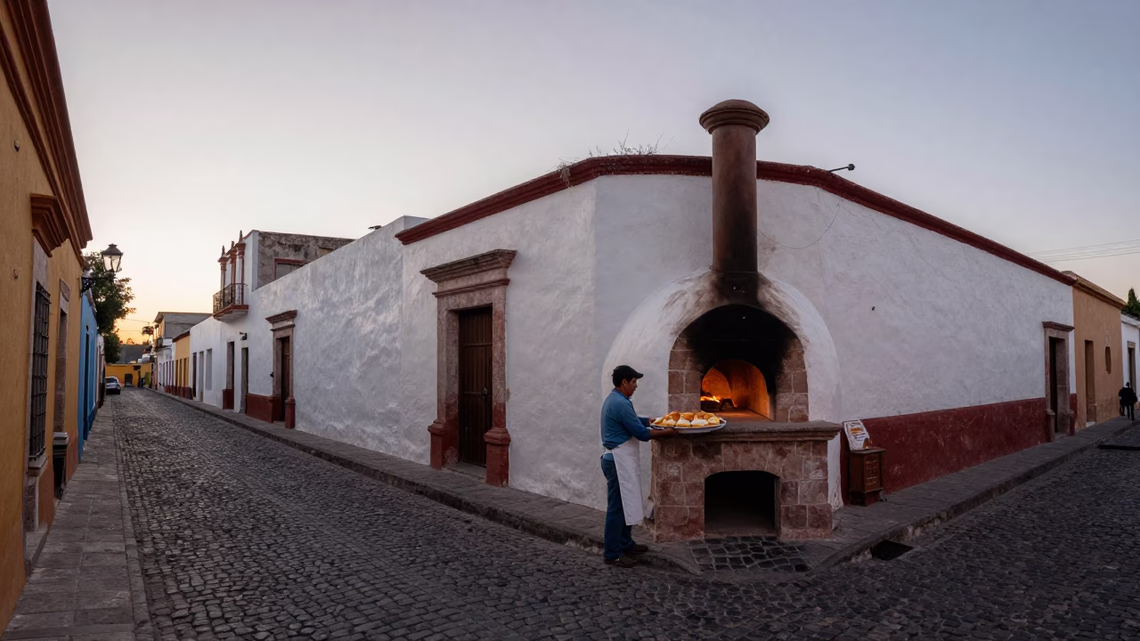 Merida Mexico Dawn Street Scene With Traditional Bread Oven And Morning Mist in in Merida, Mexico