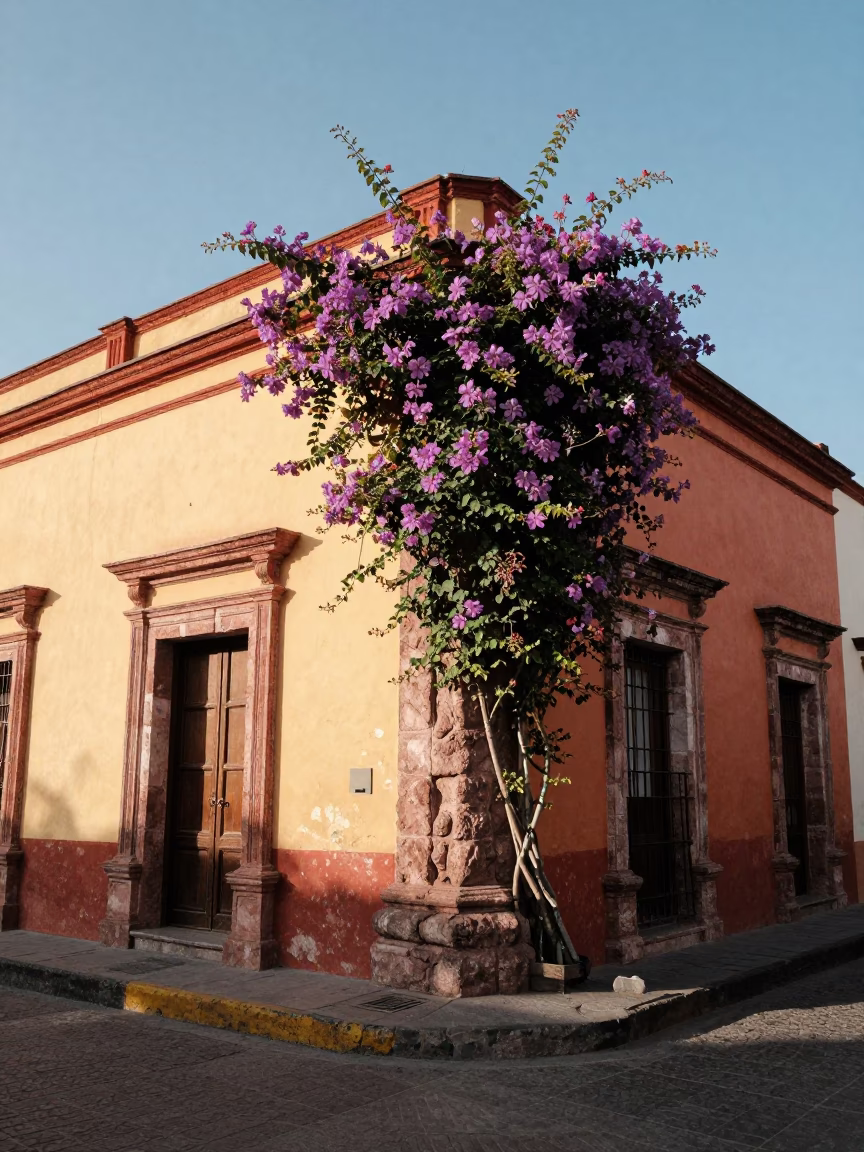 Merida Mexico Early Afternoon Street Scene With Colorful Facades And Local Life in in Merida, Mexico