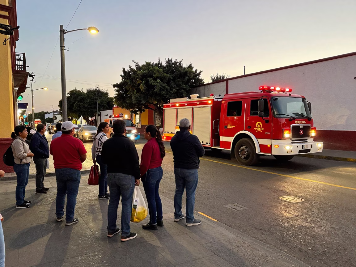 Merida Mexico Early Evening Street Scene with Fire Engine and Local Activity in in Merida, Mexico
