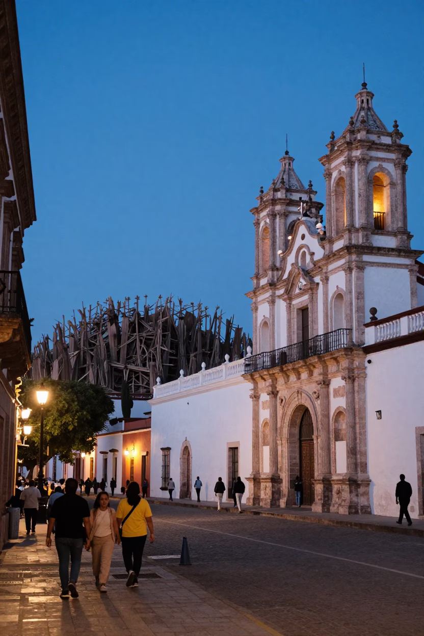 Merida Mexico Evening Street Scene with Sisal Plantation Background and Local Life in in Merida, Mexico