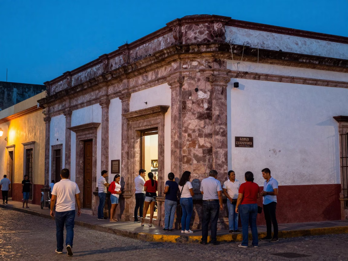 Merida Mexico Evening Street Scene with Vintage 1960s Charm and Local Life in in Merida, Mexico